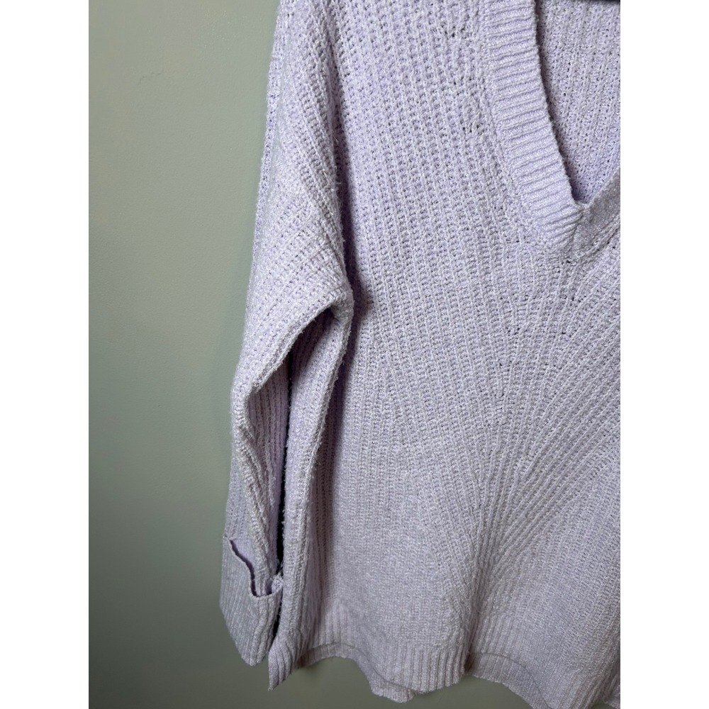 Nine West Lavender Purple Ribbed V-Neck Knit Sweater Large - Picture 2 of 7